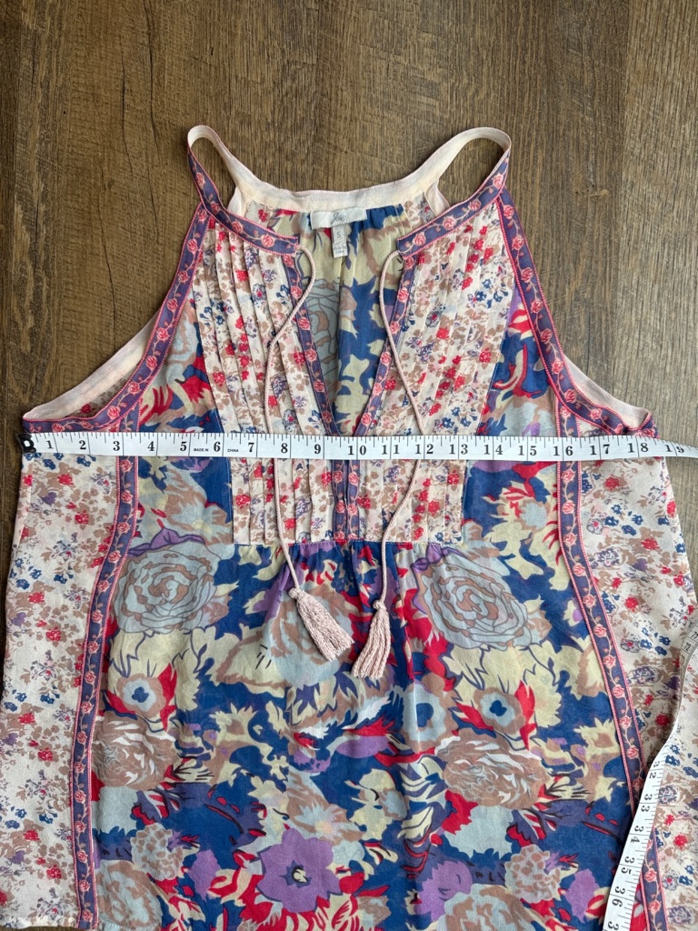 Joie Women's Floral Silk Tie-Neck Tank Red White Blue Multi Size Small - Picture 9 of 13